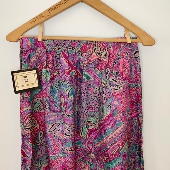 NWT VTG Pleated Pink & Purple Paisley Midi Skirt - Picture 8 of 13